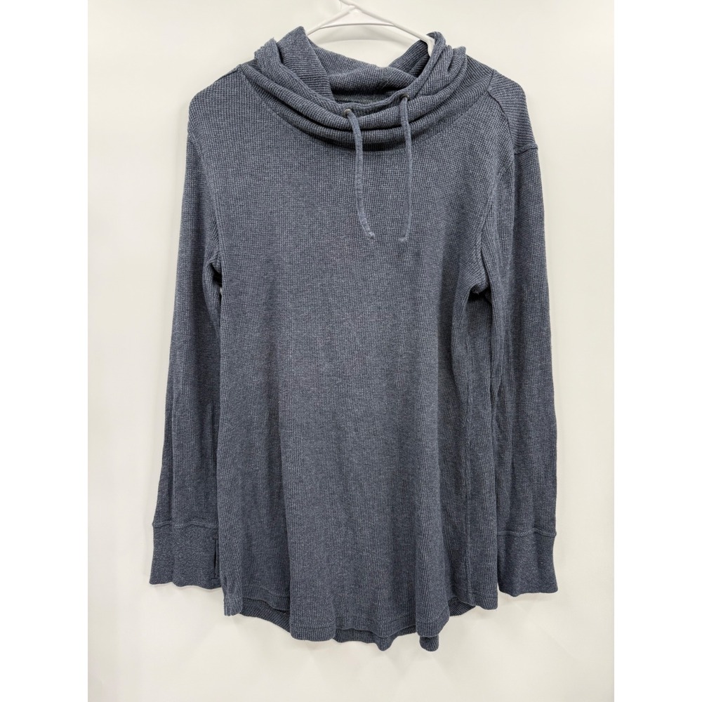 Patagonia Size M Waffle Knit Hoodie Womens Blue Cowl Neck Thumbhole Thermal Top